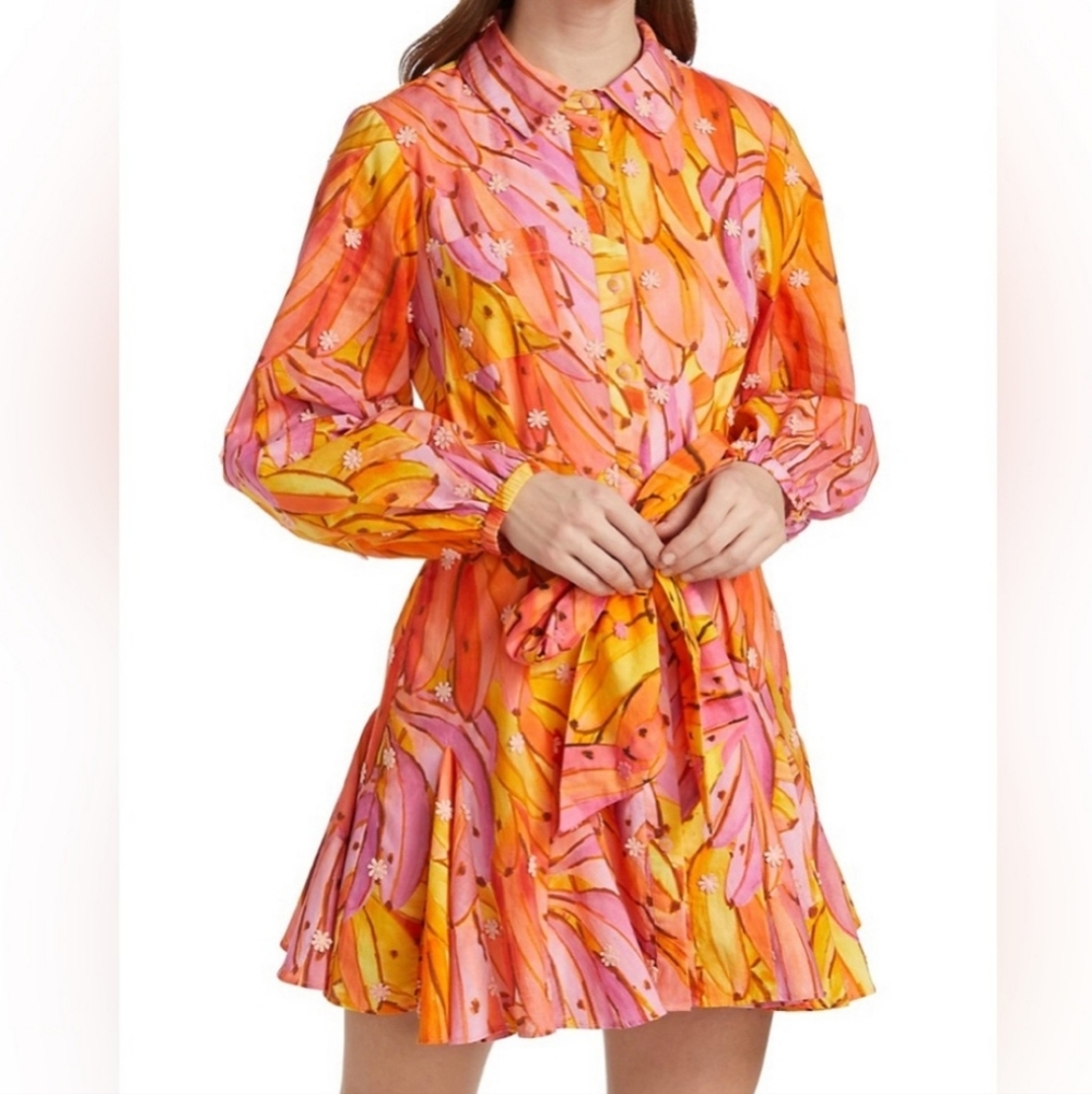 NWT Farm Rio Pink Ombré Bananas Long Sleeve Mini Dress